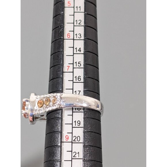 Faux Citrine CZ Round Halo Solitaire Cocktail Ring Size 8 Silver Tone - Picture 7 of 7